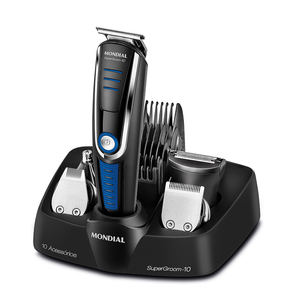 Aparador de Pelos Super Groom 10 Mondial Preto/Azul Bivolt - BG-03