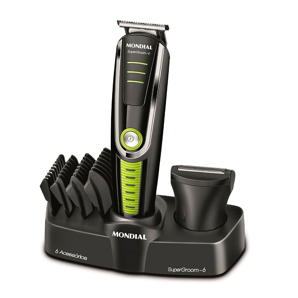 Aparador de Pelos Super Groom 06 Mondial Preto/Verde Bivolt - BG-04