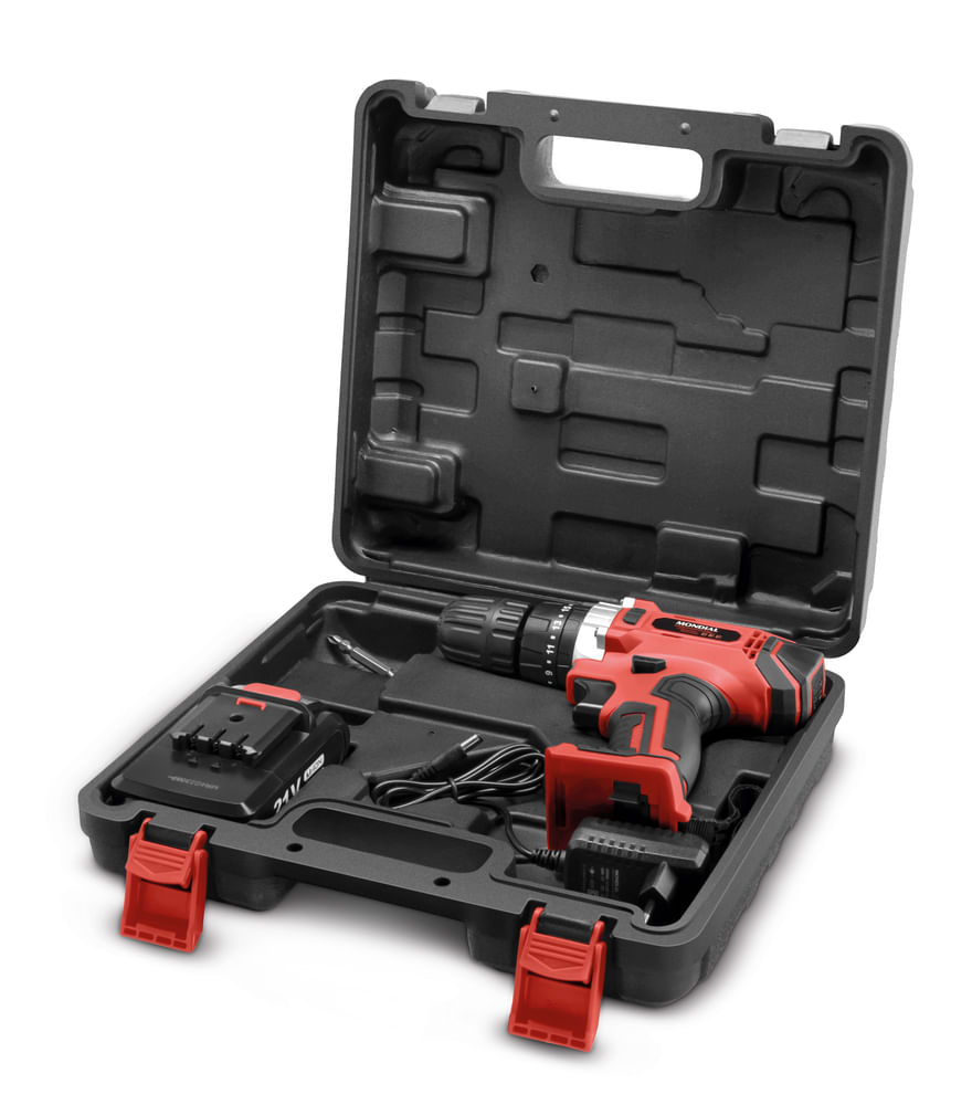 Furadeira e Parafusadeira Mondial Vermelho 21V Bivolt - PF-09M