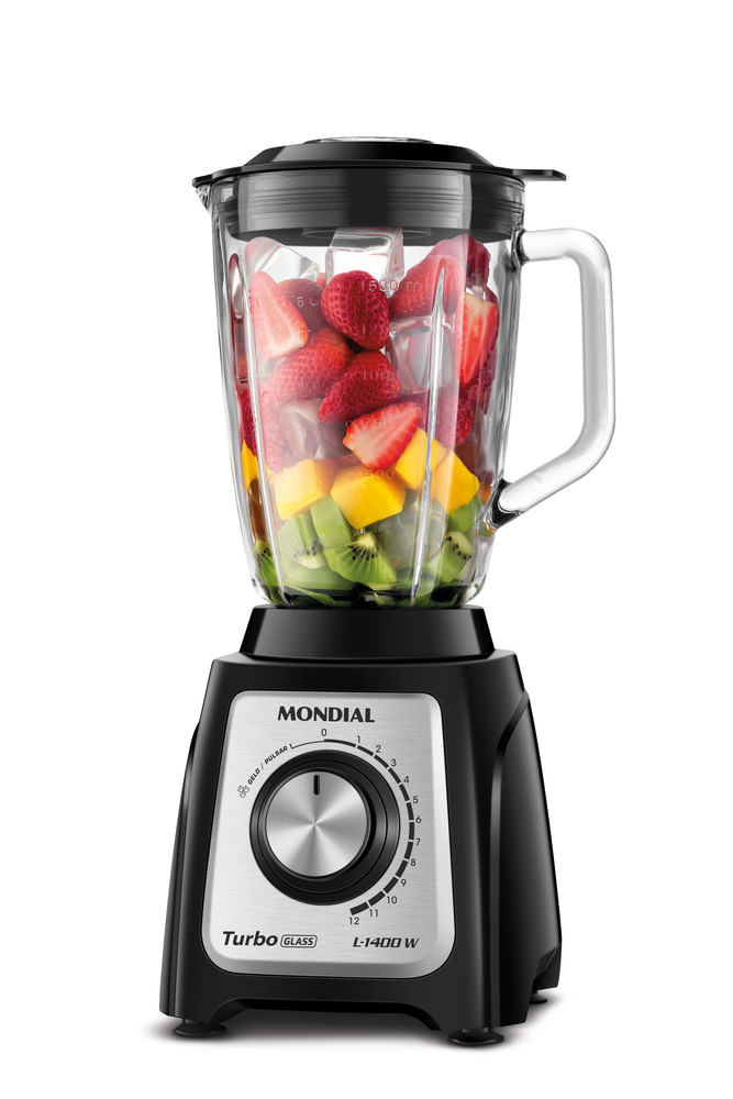 Liquidificador Turbo Glass Jarra de Vidro Mondial Preto/Inox 1400W  - L-1400 GI