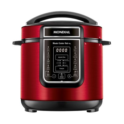 Panela de Pressão Elétrica Digital 6L Mondial Vermelho/Inox 1000W - PE-60-6L-RI