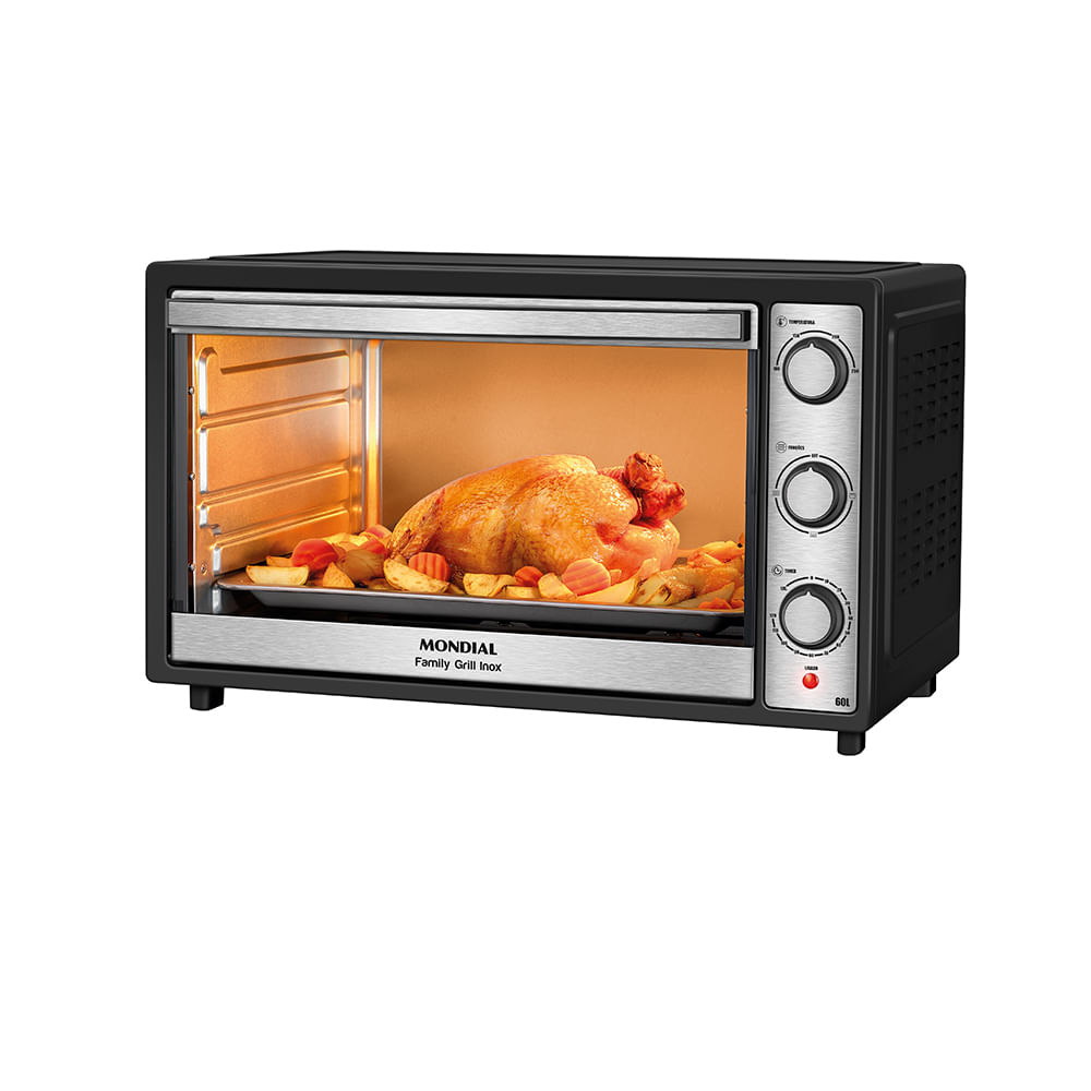 Forno Elétrico 60L Family Grill Inox Mondial Preto/Inox 1800W - FRN-60-BI