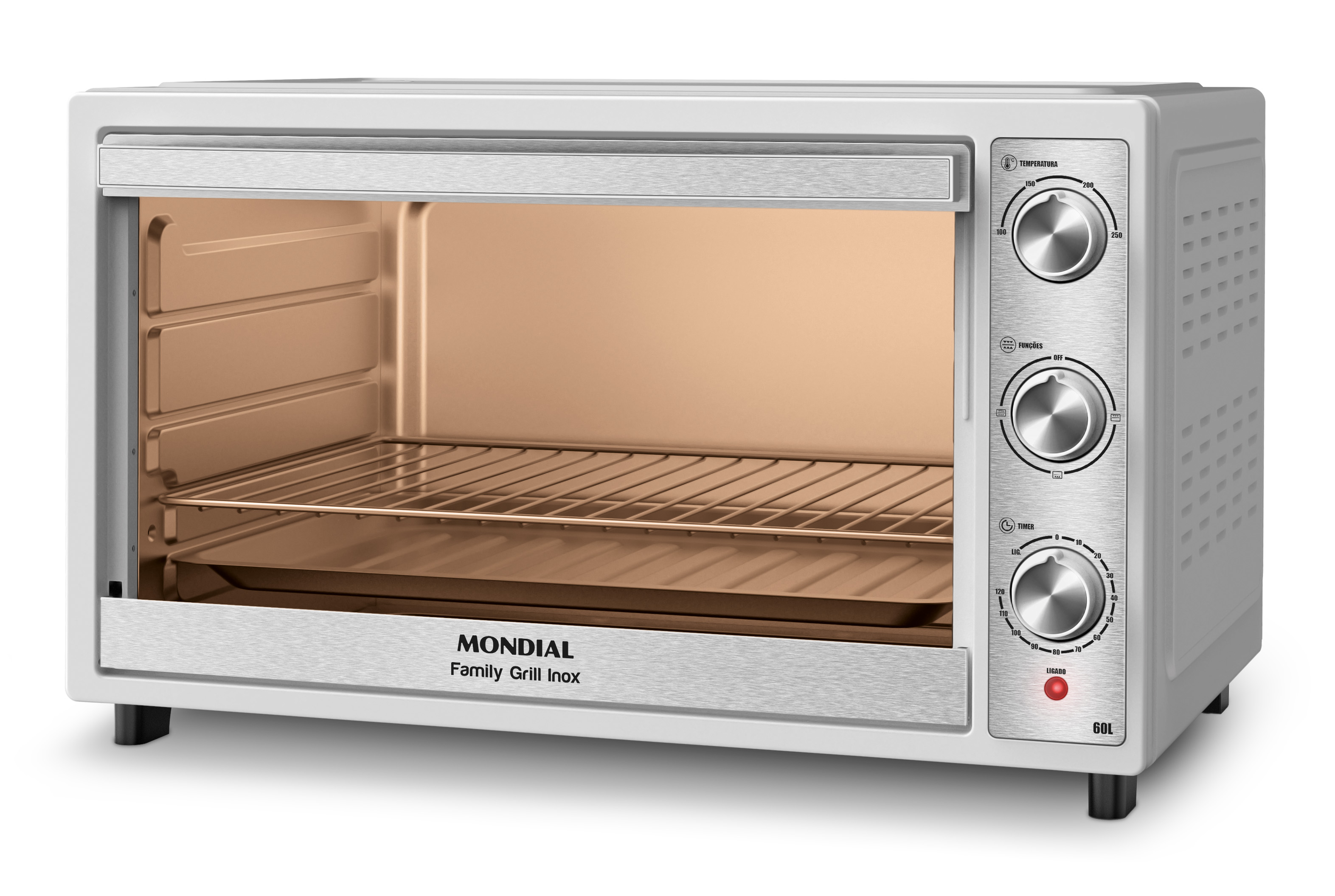 Forno Elétrico 60L Family Grill Inox Mondial Branco/Inox 1800W - FRN-60-WI
